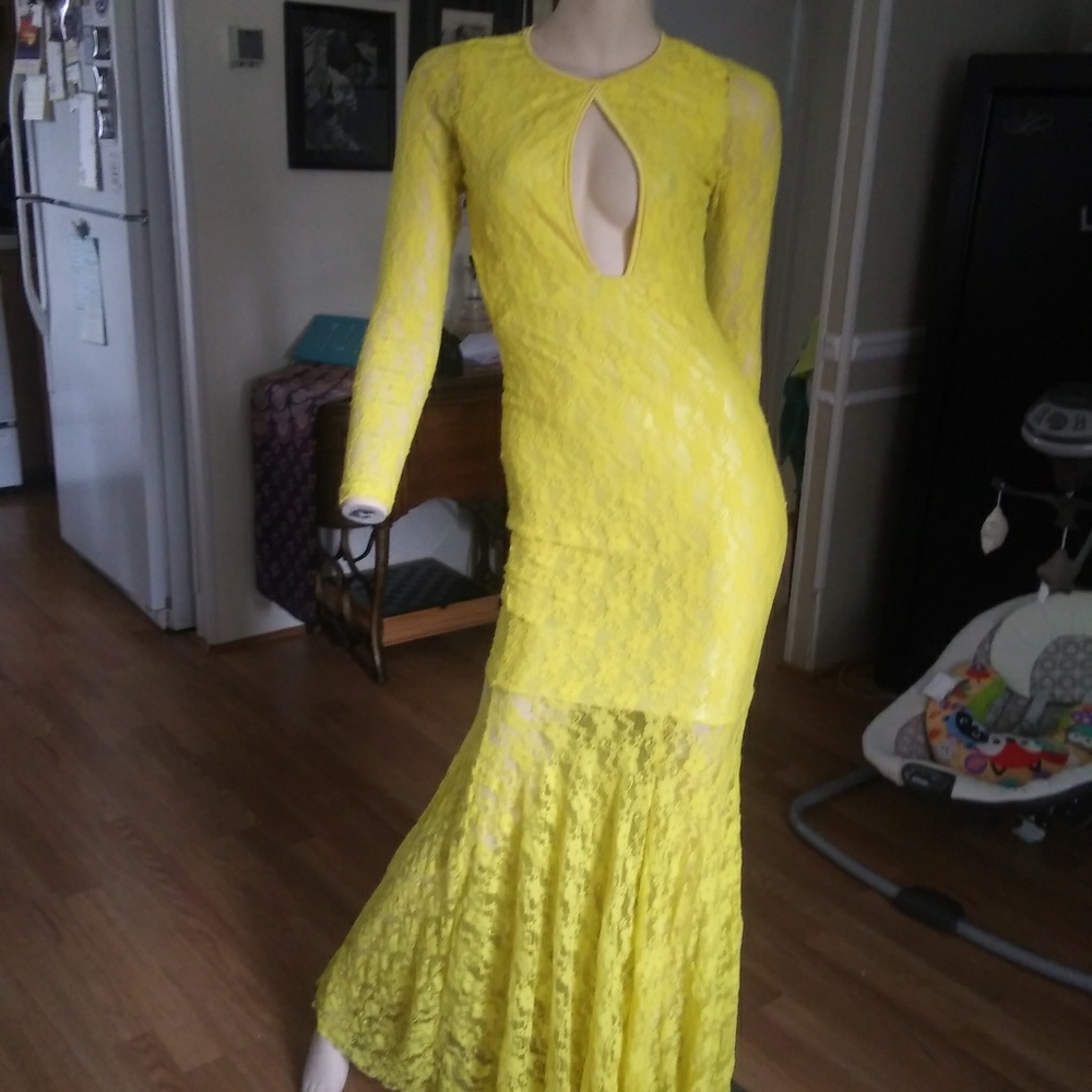 Lace backless mermaid plunge dress